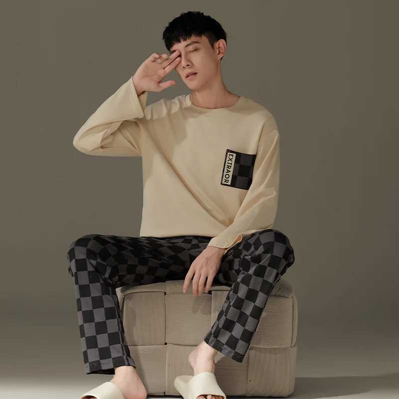 New Mens Spring and Fall Pajamas Homewear Suit Mens Long-Sleeved Long Pants Homewear Teenagers Fall and Winter Homewear SuitXJ241227