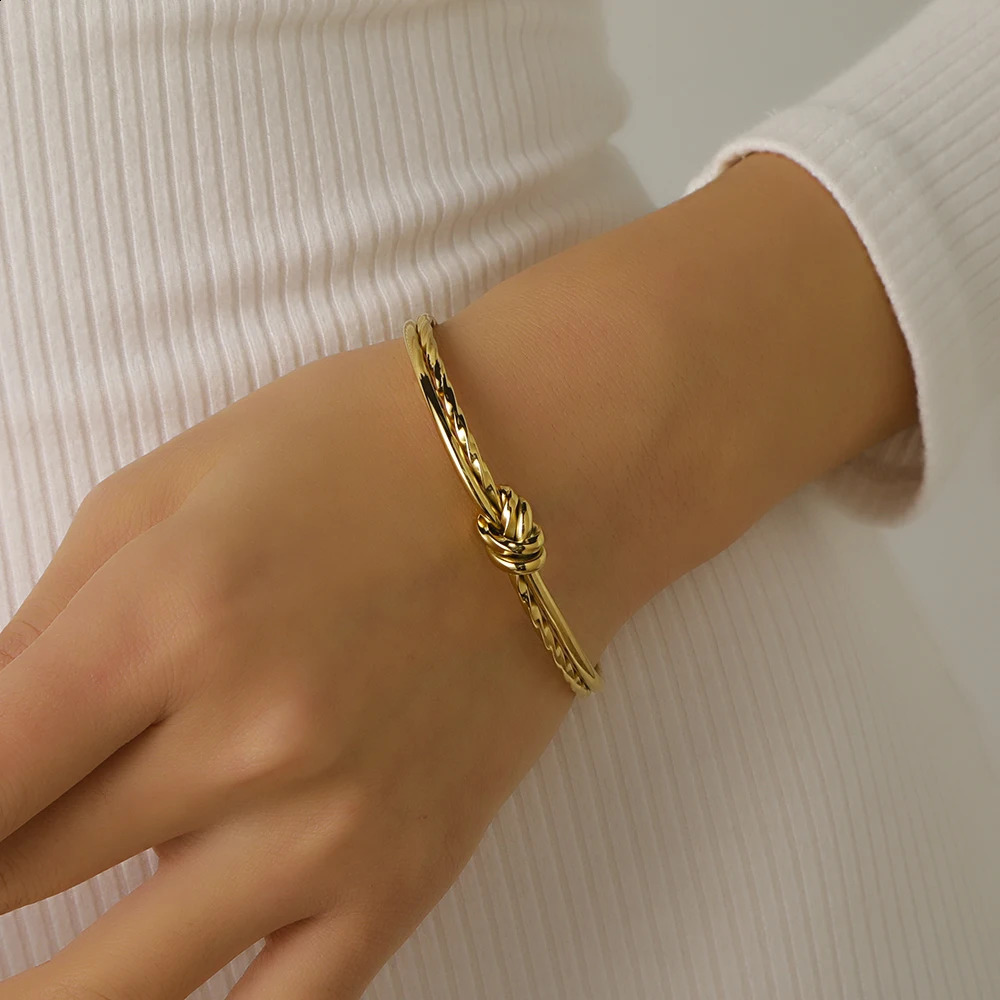 Clssic Stainless Steel Mix Color Bangle for Men Women Trendy Circular Geometric Open Knot Cuff Bangle Noeud Armband Pulseiras 241227