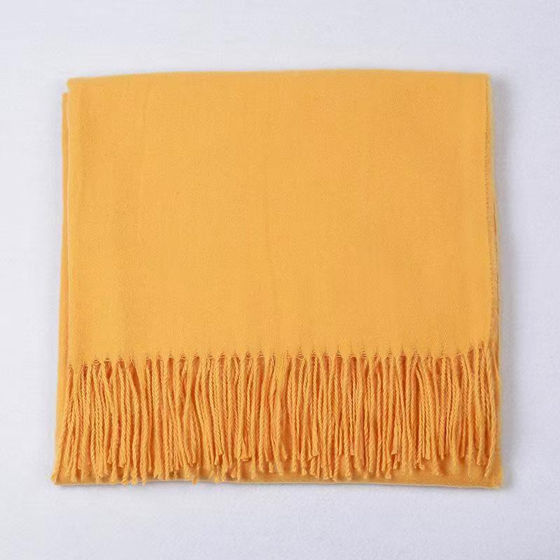 T040 new cashmere solid color scarf female autumn and winter thorn wool monochrome thick travel warm tassel shawl