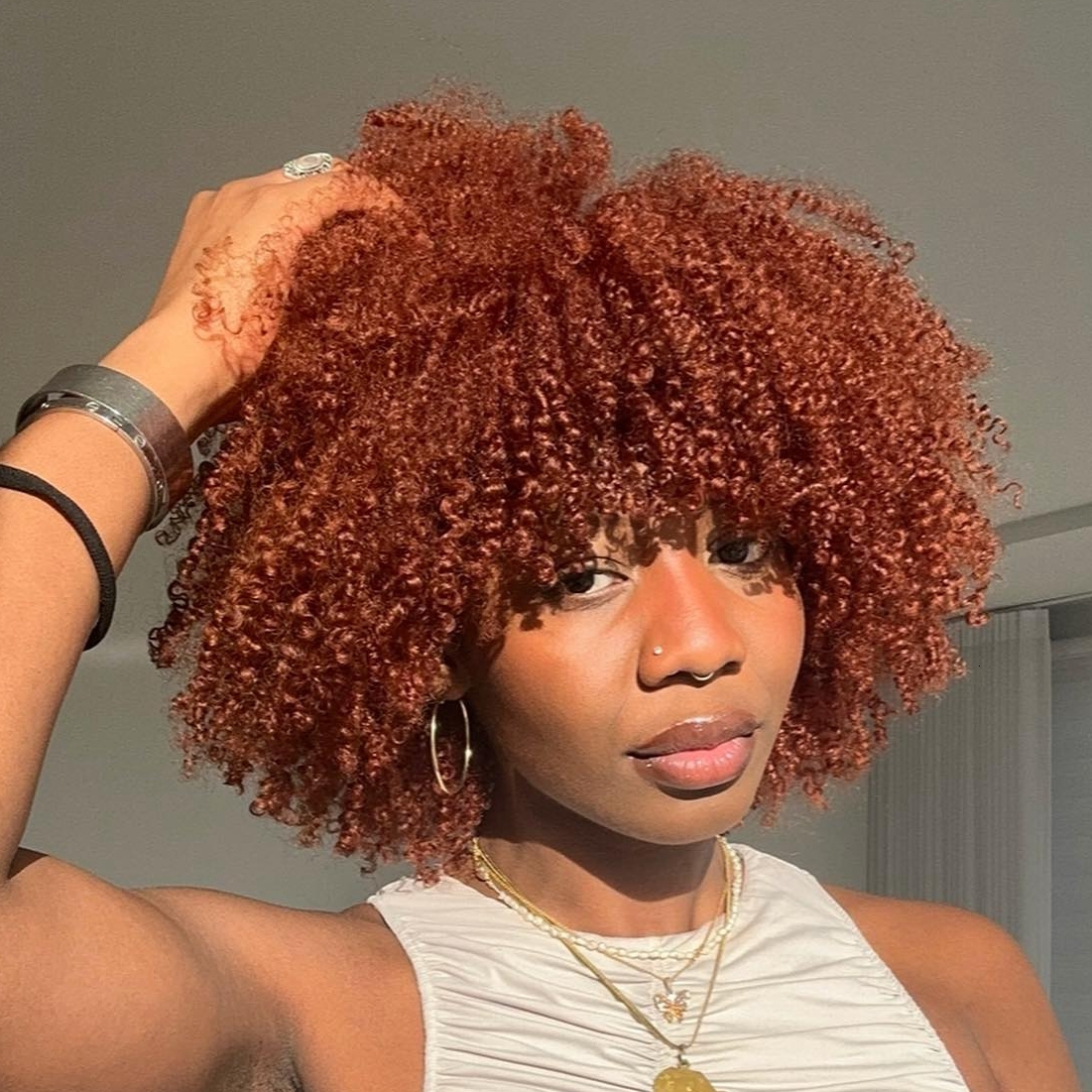 Orange Ginger Short Kinky With Bang Afro Curly Human Hair No Lace Wigs With Bangs Honey Blonde Wig For Women