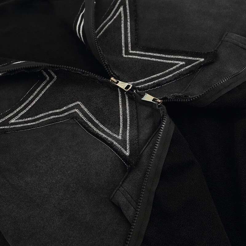 Millennium autumn winter fashionable men's women's street cardigans with pentagonal patch and loose zipper