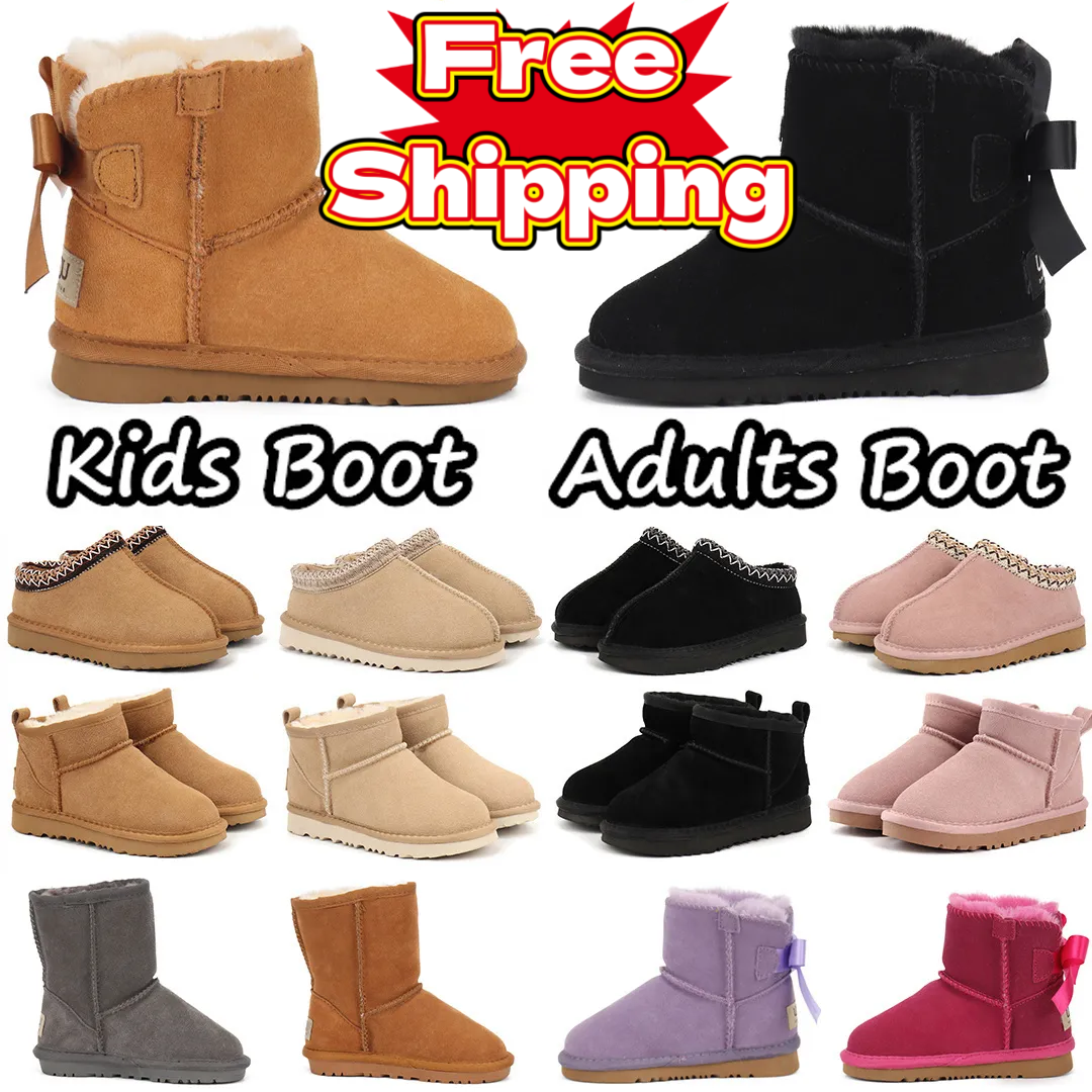 Free Shipping Toddler Kids Boots Adult Boots Tasman Slippers Australia Children Snow Winter Classic Ultra Mini Boys Platform Booties Fur Girls Baby Chesut