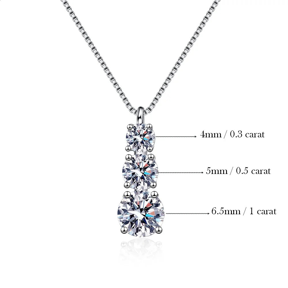 18CT 3Stone Pendant Necklace with Gra 925 Sterling Silver Sweater Neck Chain D Color Diamond Necklaces for Women 241226