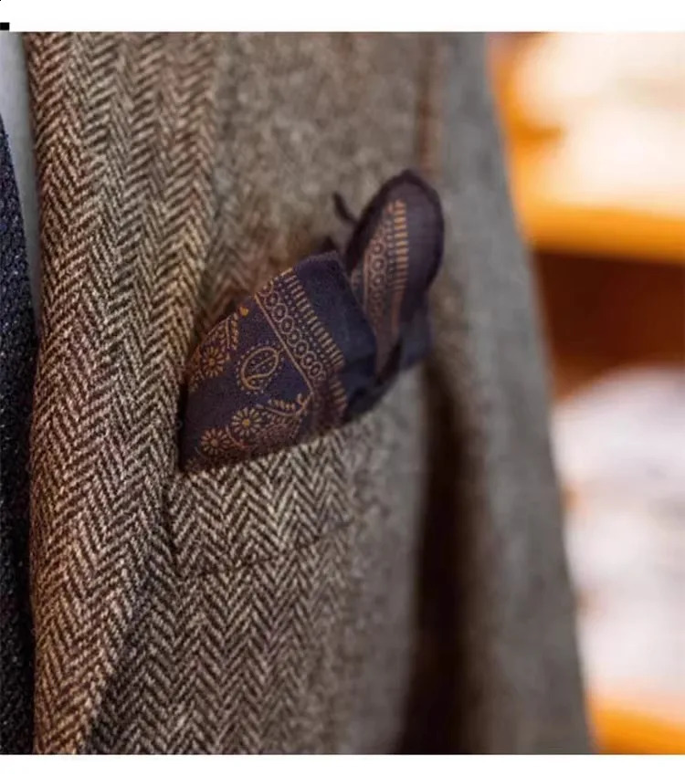 Uncle Nick Wooster Same Style Suit Autumn and Winter Retro Tweed Wool Herringbone Jacket for Men 241227