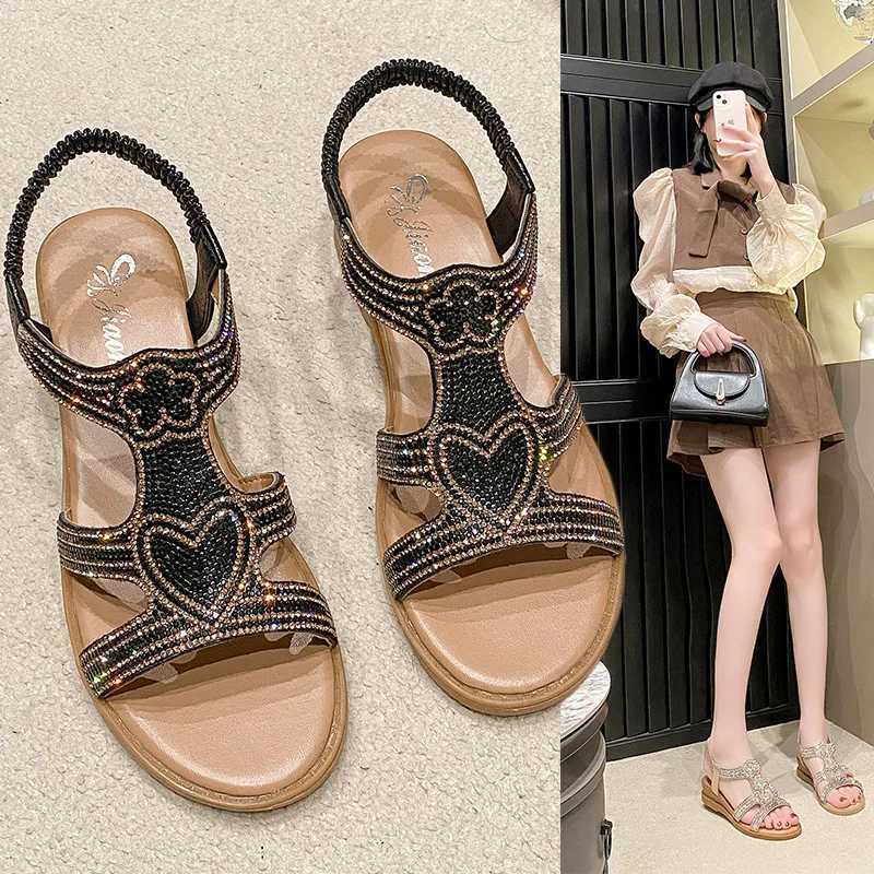 High Quality Fashion Womens Sandals Comfortable Women Shoes Rhinestones Wedge Sandals Summer New Roman Sandals Slip on Zapatos De Mujer T241227