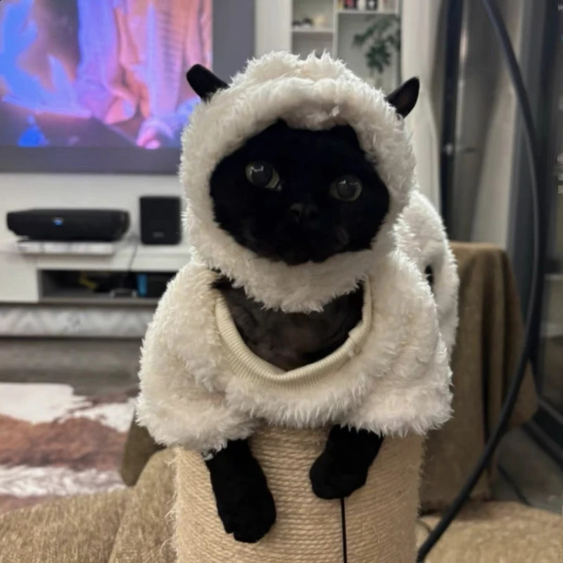 Sheep Cosplay Cat Clothing Fantasia Divertidly Cat Outfit Hoodies Pet Costume Chat Fancy Dress Sweater Pets Disguise Accessories 241225