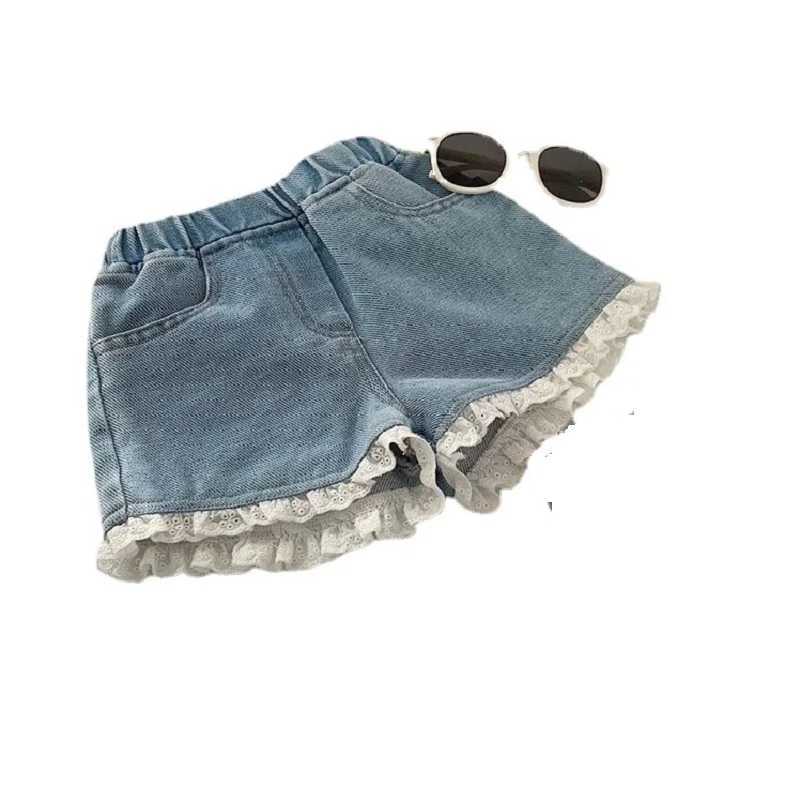 2024 Summer New Girls Shorts New 3-12 Year Old Childrens Pants Cute and Sweet Lace Girls Denim Shorts W241227