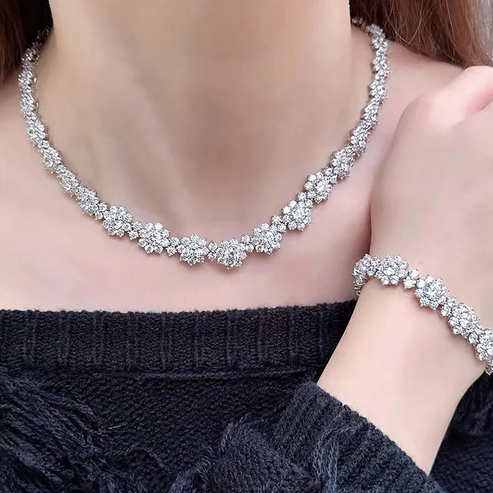 Flower Full Diamond Necklaces with Gra Certificate 925 Silver Neckchain for Women Bride Wedding y Jewelry Set 241226