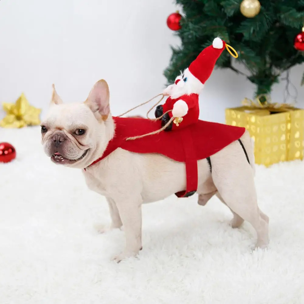 Creative Dog Cat Christmas Costume Santa Claus Riding Pet Cosplay Clothes Christmas Party Pet Coat Year Gift 241225