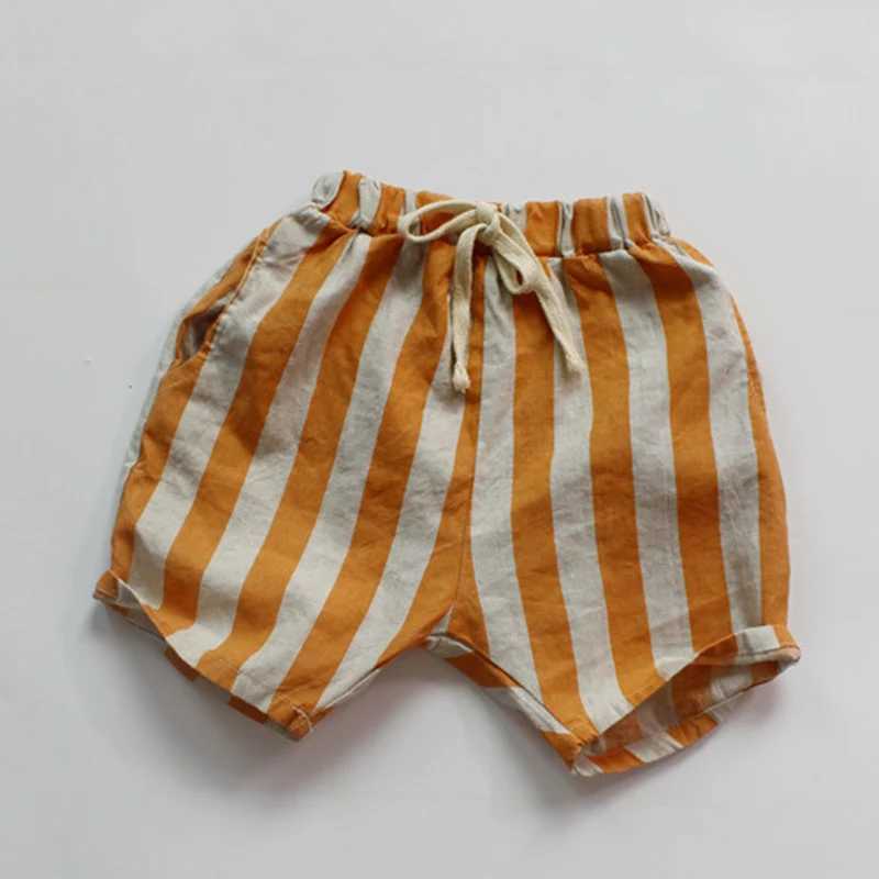 2024 New Summer Children Shorts Baby Girls Boys Shorts Elastic Waist Cotton Linen Stripes 1-6Yrs Kids Fashion Casual Pants W241227