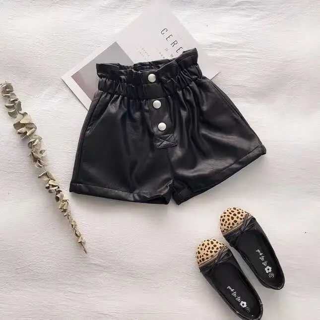 2022 Spring/Summer Autumn Girls Fashion Pu Leather Shorts with Buttons W241227