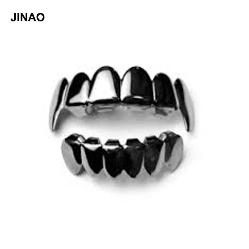 JINAO Silver-Plated Hip Hop Teeth For Mouth Grillz Cs Top Bottom Grill Set vampire teeth for Halloween Christmas Party Sets W241227
