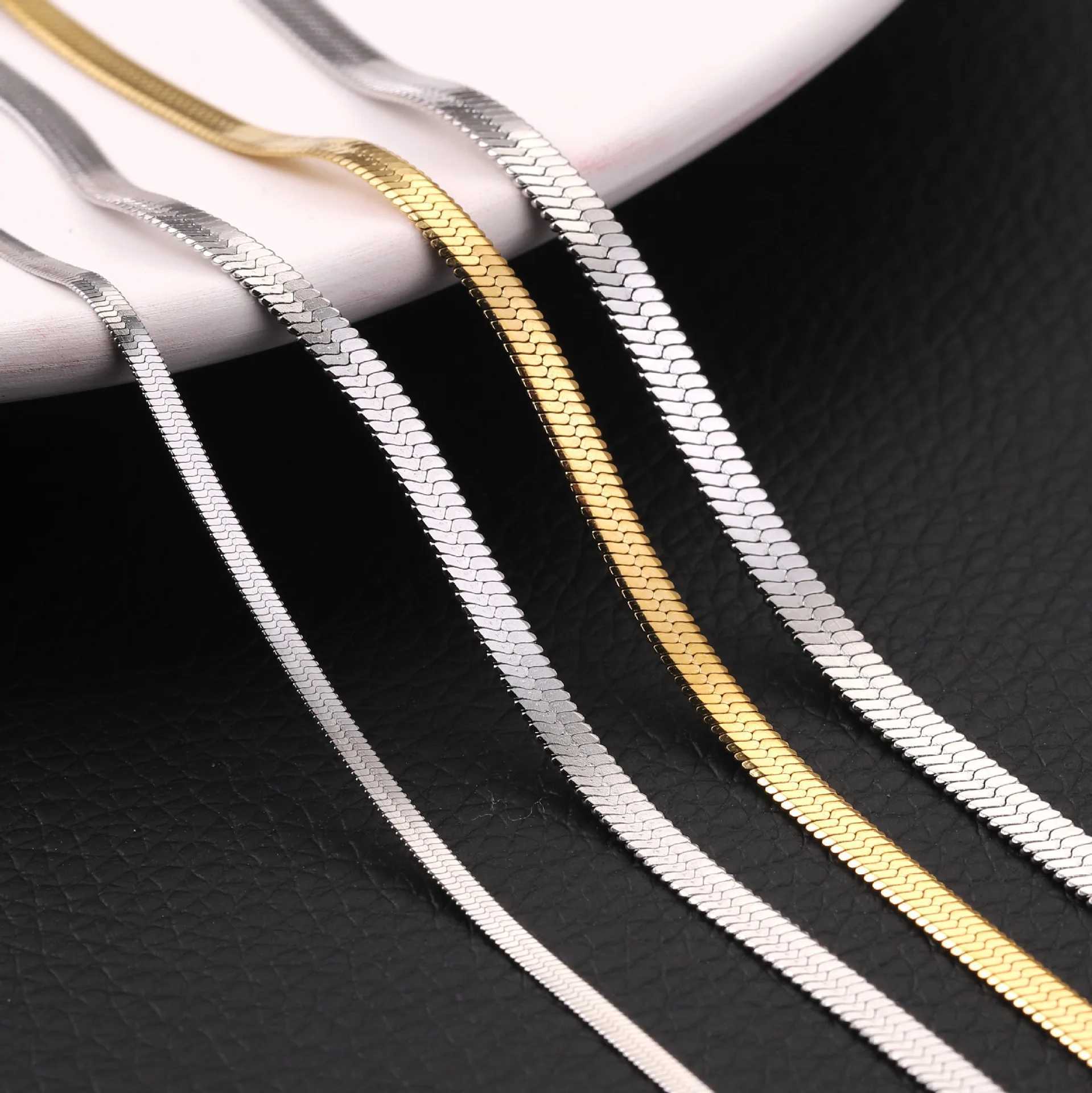 Stainl Steel Gold Color Flat Snake Chain Fashion Women Models High Quality JewelryXJ241227