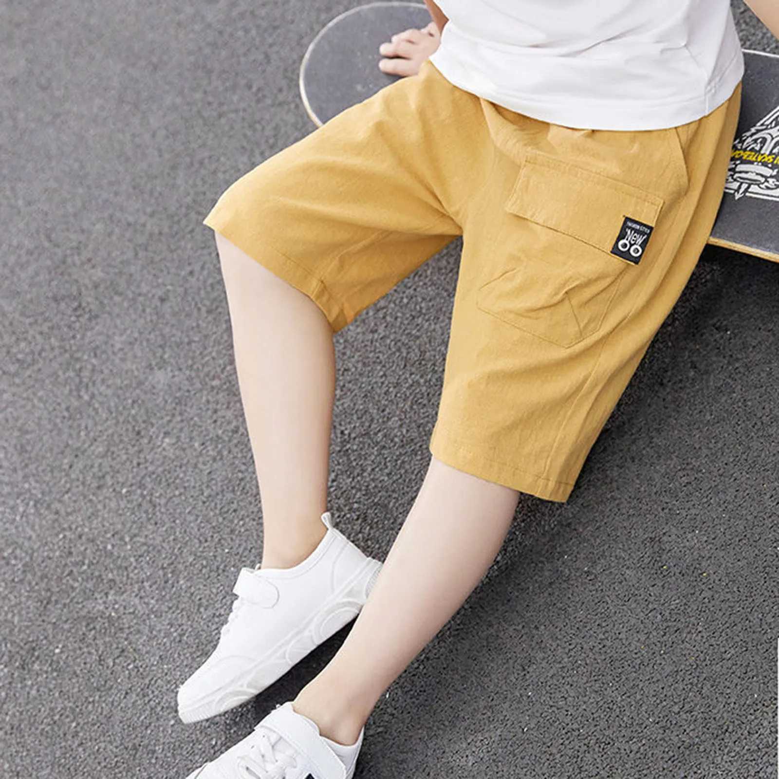 Children Boys Shorts Casual Solid Color Elastic Waist Boys Cargo Pants Summer Calf Length Kids Trousers Sport Pants Kids Clothing W241227