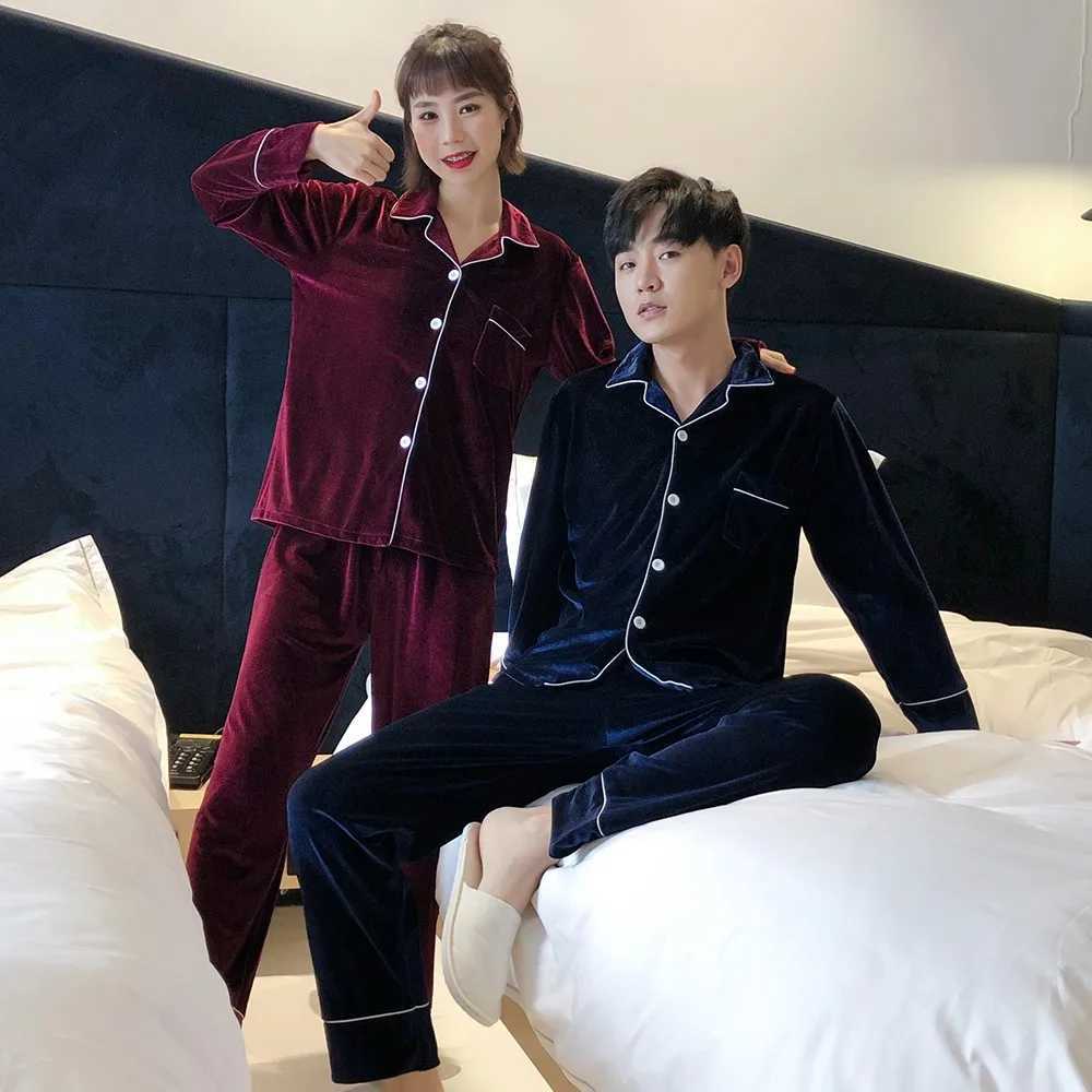 Plus Size 3XL 4XL 5XL Velour Men Pajamas Set Autumn Winter Couple Sleepwear Trouser Suits Loose Velvet 2 PCS Shirt Pant HomewearXJ241227