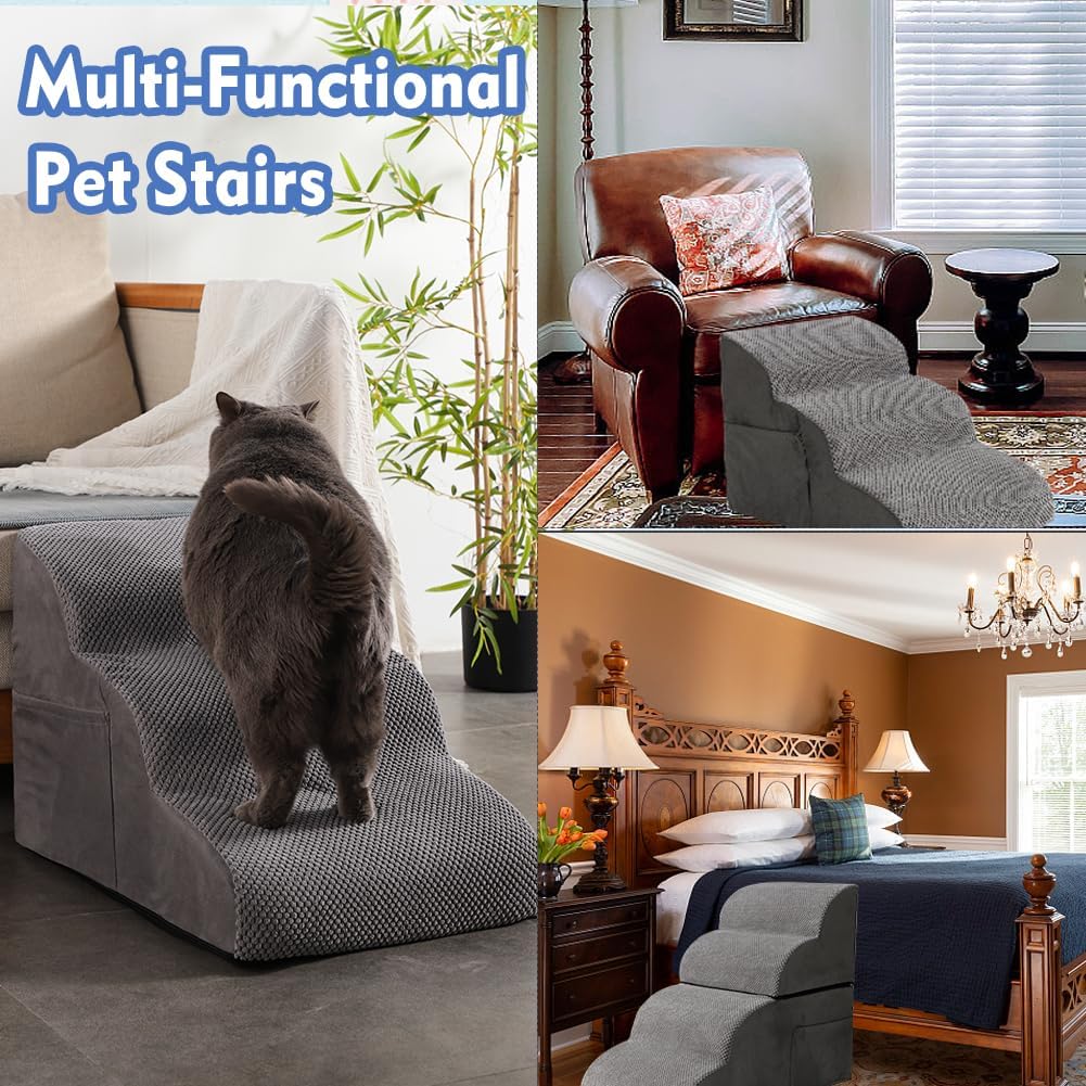 Dog Stairs for Small Dogs High Bed Couch Chair, 17 Inches 3-Step Pet Steps, Dog Ramp for Older Injured Dogs, Cats