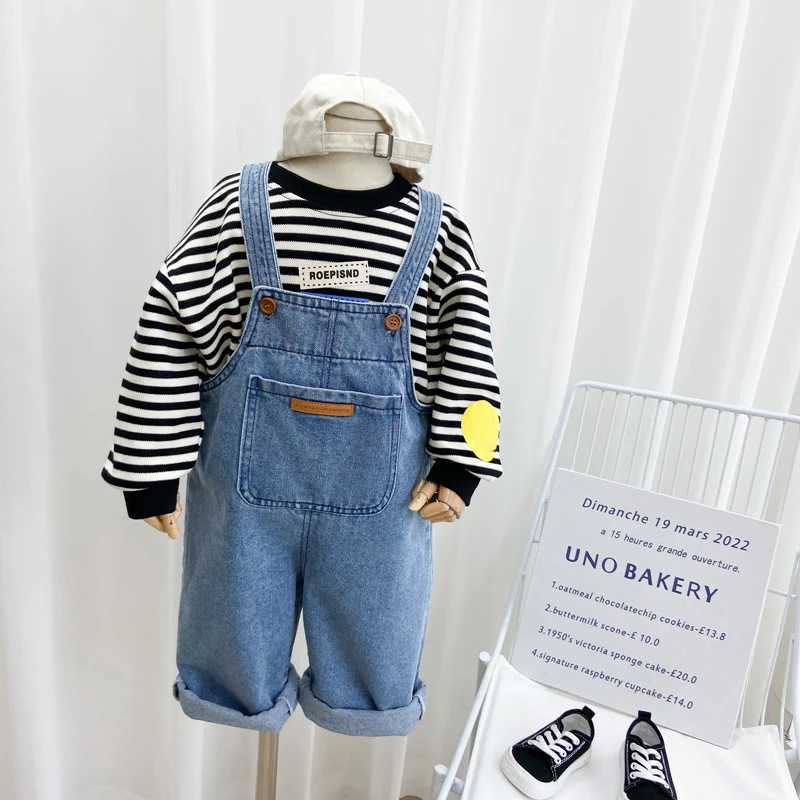 Fashion Baby Kids Denim Overalls Spring Autumn Blue Jean Straps Jumpsuit Korean Sle Loose Boys Girls Jeans 2-6Years W241227