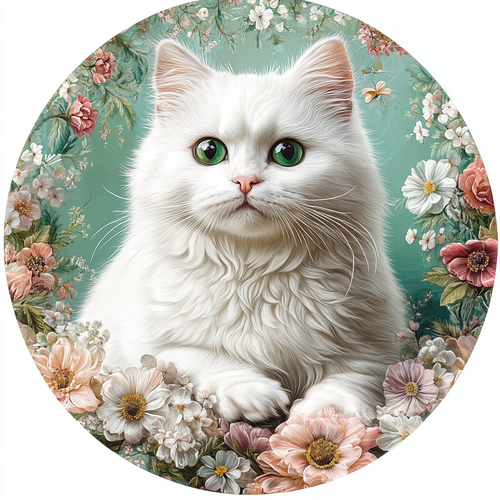 Angora Cat Pet Ornaments - Customized Circular Aluminum Decorative Paintings | Perfect Pet Souvenir Tombstones Gifts