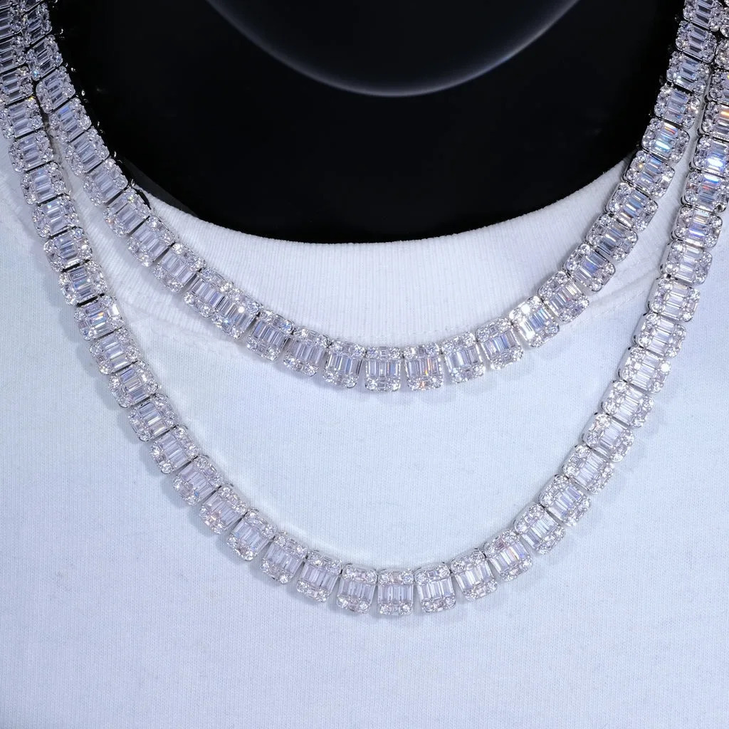 Custom 8mm Iced Square Baguette Tennis Chain White Gold Plated Diamond Cluster Tennis Necklace Hip Hop Jewelry 241226