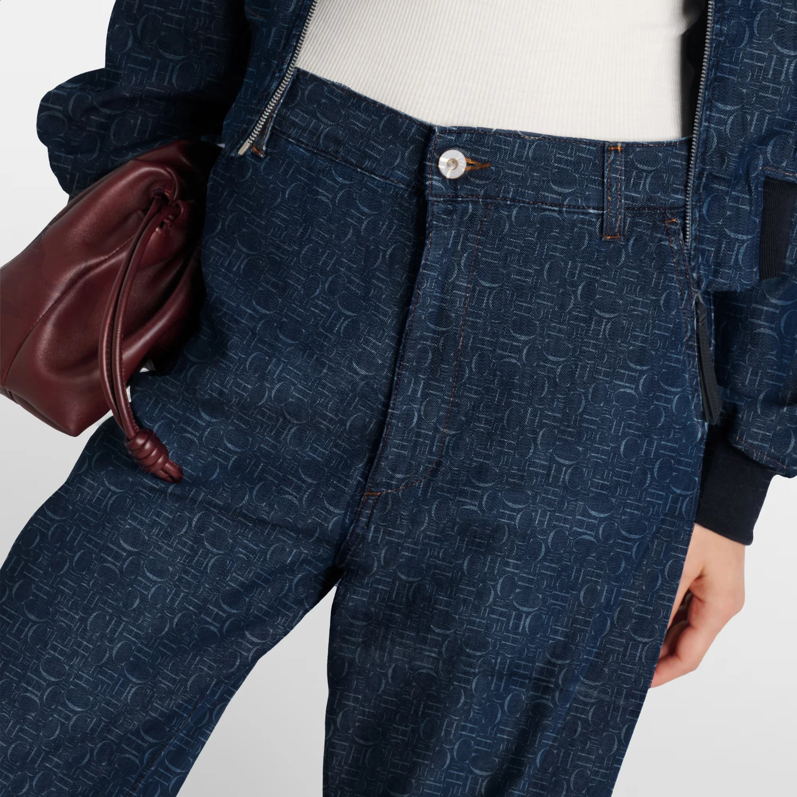 Women Pants Sets Denim Flared Trousers Fashion O Neck Coats Long Sleeve Zipper Casual Female Pants Suits Denim Streetwear Sets 241224