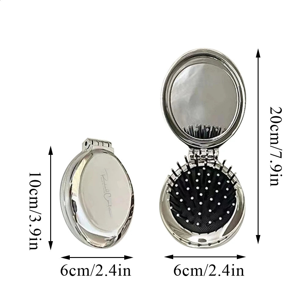 2 In 1 Creative Folding Hair Comb With Mirror For Girls Portable Pocket Size Scalp Massage Comb Mini Hair Brush Styling Tool 250103