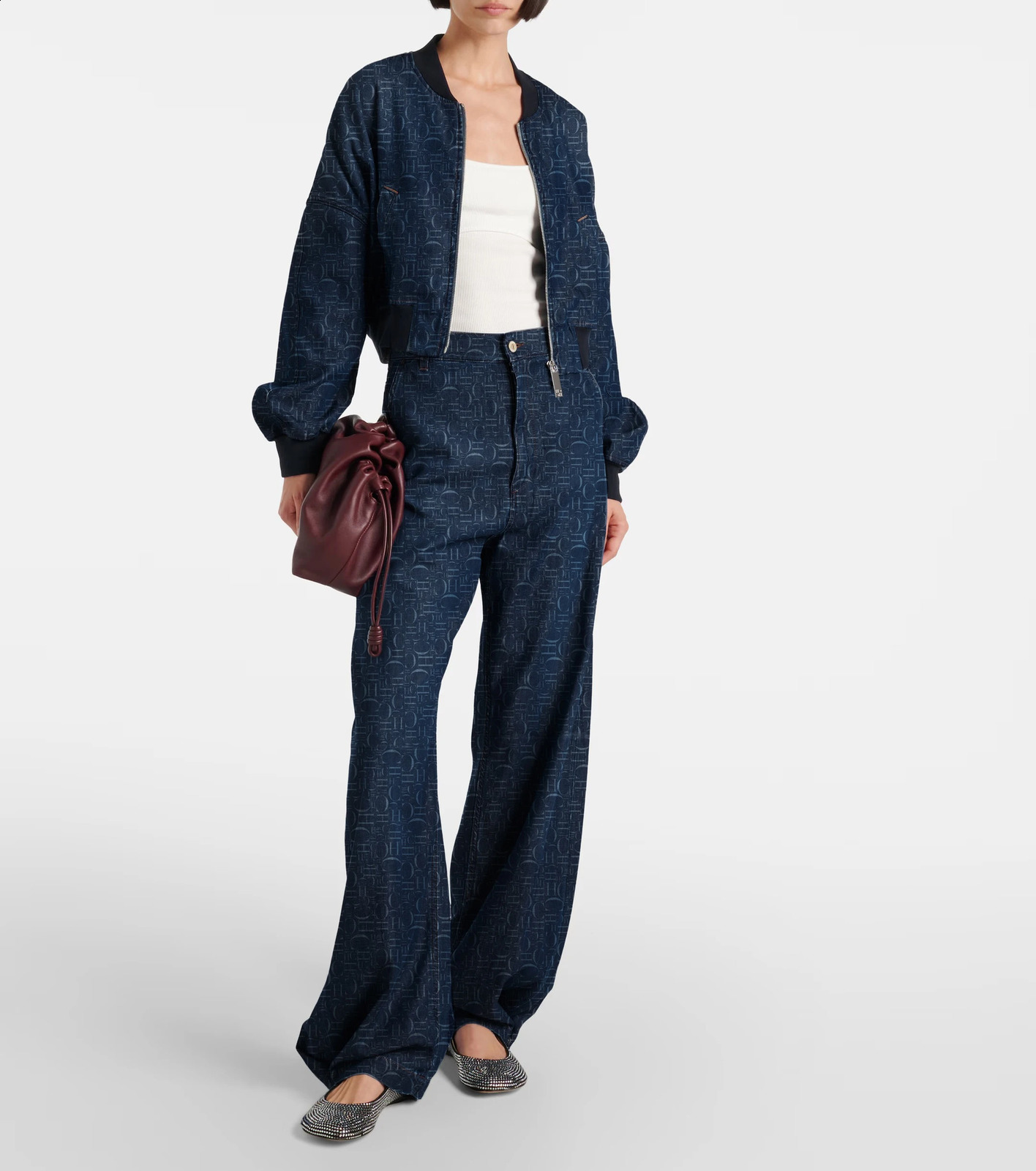 Women Pants Sets Denim Flared Trousers Fashion O Neck Coats Long Sleeve Zipper Casual Female Pants Suits Denim Streetwear Sets 241224