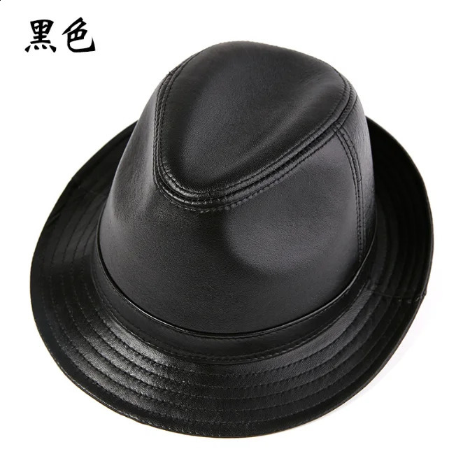 Quality Genuine Leather Hat For Mens Fashion Sheepskin Fedoras Autumn Winter Trend Elegant Jazz Cap Sombreros Brown 241226