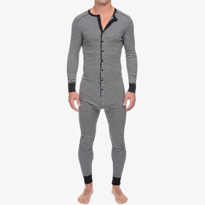 Mens Striped Pajamas O-Neck Long Sleeve Romper Home Wear Cozy Leisure Sleepwear S-3XL 2023XJ241227