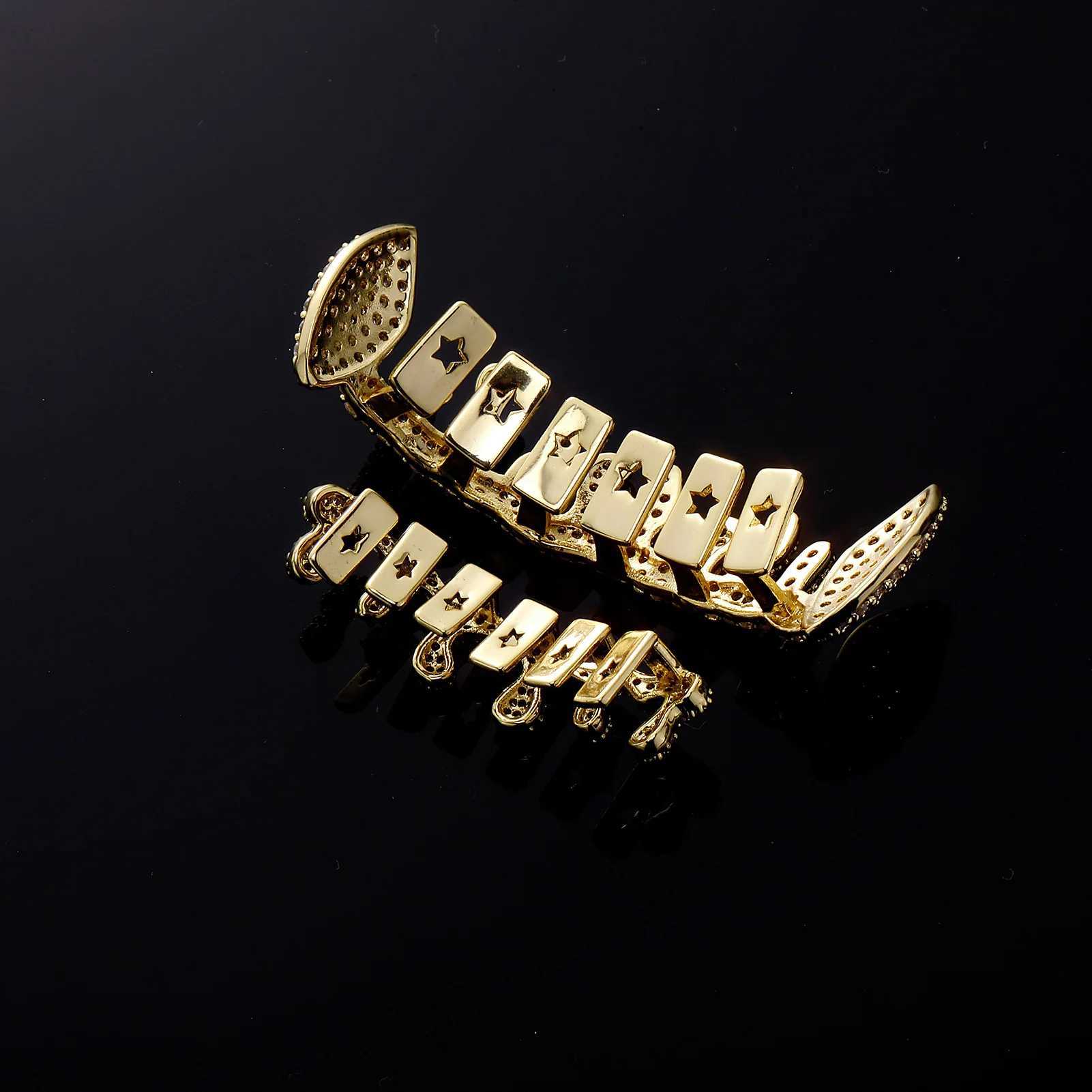 TOPGRILLZ New Top Bottom Mouth d Out Cubic Zirconia Brass Grillz Teeth For Men Teeth Grills Teeth Cs Removable Bo Jewelry W241227