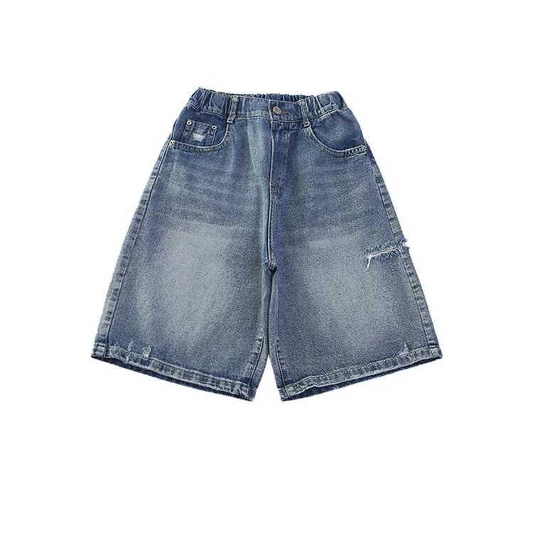 Teens Girls denim Half Pants 2024 Summer Western-style holed shorts Girls Casual Solid Color Children Knee Length Pants W241227