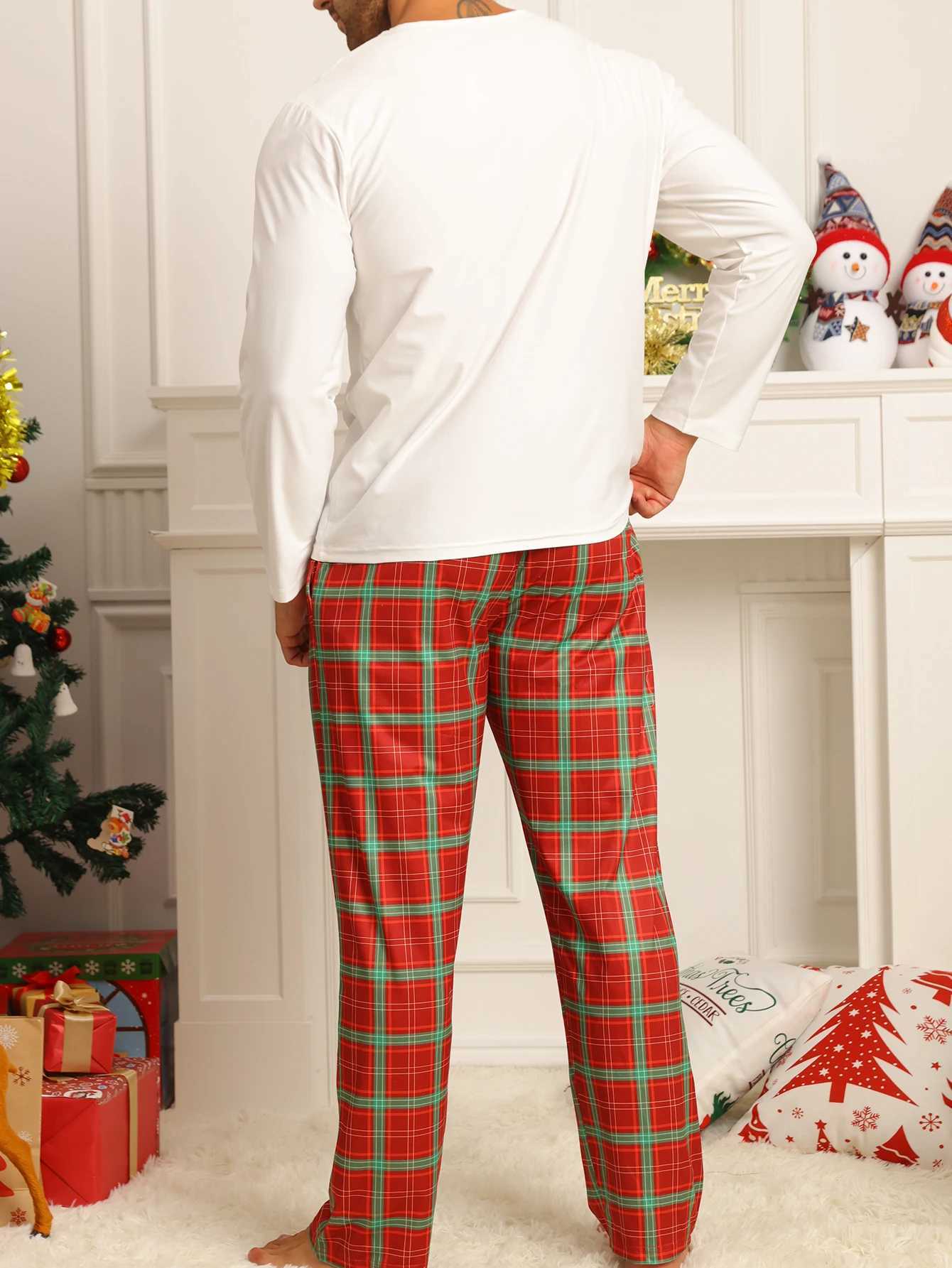 Two piece sets mens pajamas autumn and winter long sleeved pants checkered sleepwear setXJ241227