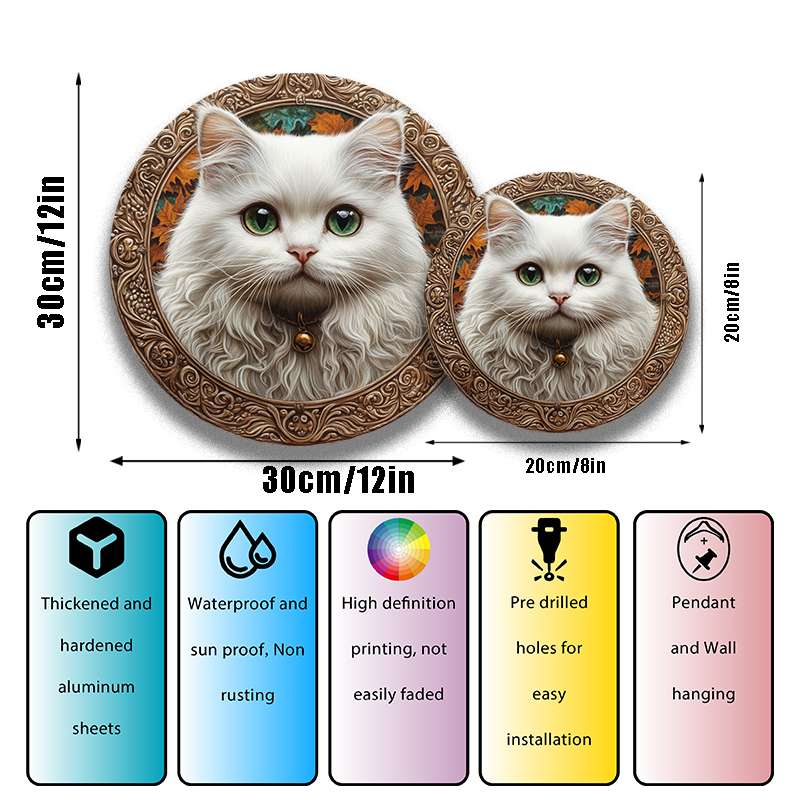Angora Cat Pet Ornaments - Customized Circular Aluminum Decorative Paintings | Perfect Pet Souvenir Tombstones Gifts