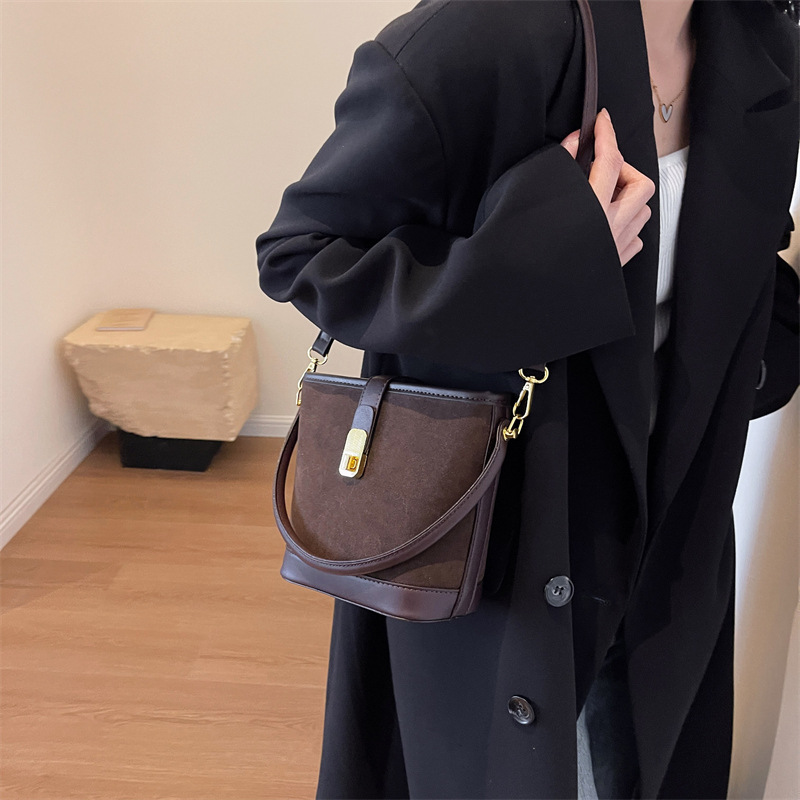 Fashion women's bag matte bucket bag large capacity shoulder crossbody portable underarm bag