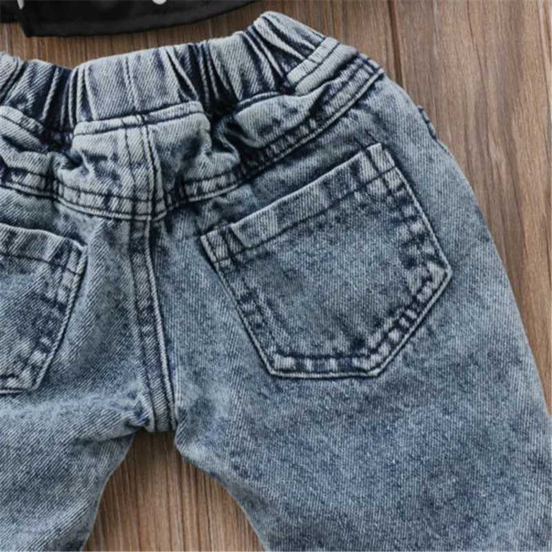 1-5years Kids Girl Denim Jeans Blue Patchwork Pockets Hollow Design Trouser For Girls Elastic Pull-Up Wild Spring Autumn Jeans W241227