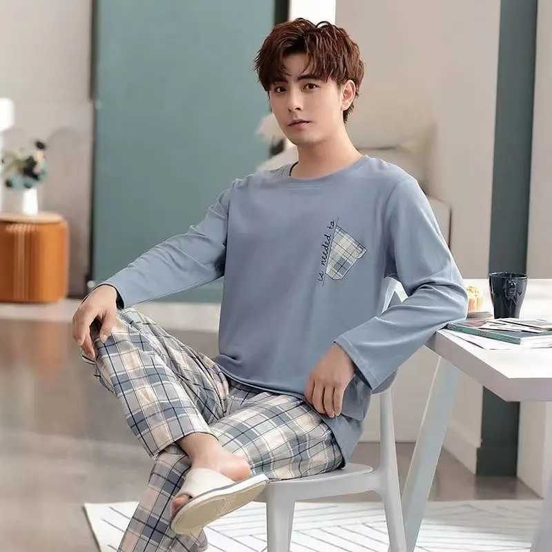 2 Piece Spring And Autumn Mens Pajamas Homewear Sets Long Sleeve Long Pants Homewear Mens Autumn And Winter Pajama SetsXJ241227