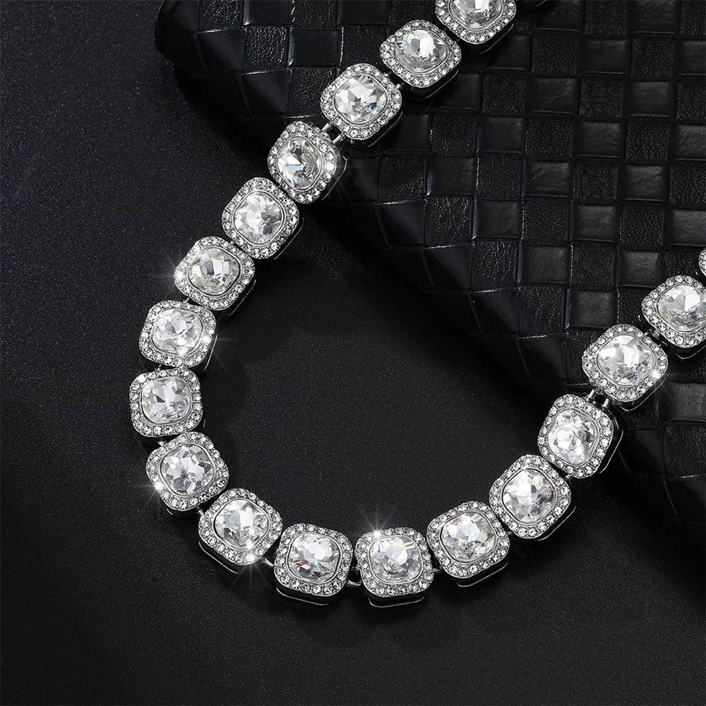 Hip Hop 12MM Micro Pave Prong Cubic Zircon 1Row Alloy Tennis Chain Bracelet Necklace Bling Mens For Men Women Jewelry 241227