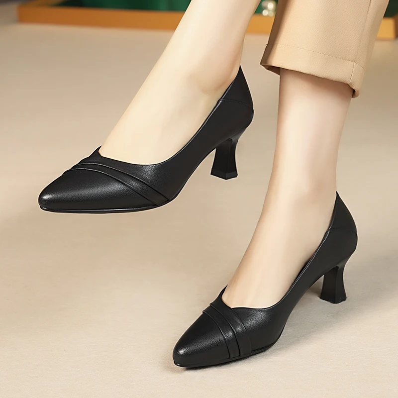 AIYUQI Women's Dress Shoes Genuine Leather Spring Women Daily Shoes Shallow Mouth Pointed Toe Stiletto Women Shoes