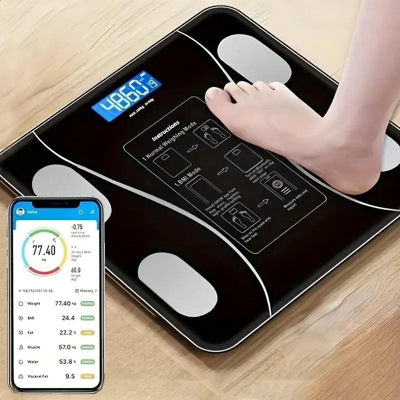 Smart Body Fat Scale Wireless LED Digital Bathroom Weight Scale Body Composition Analyzer Testing Scale 241226
