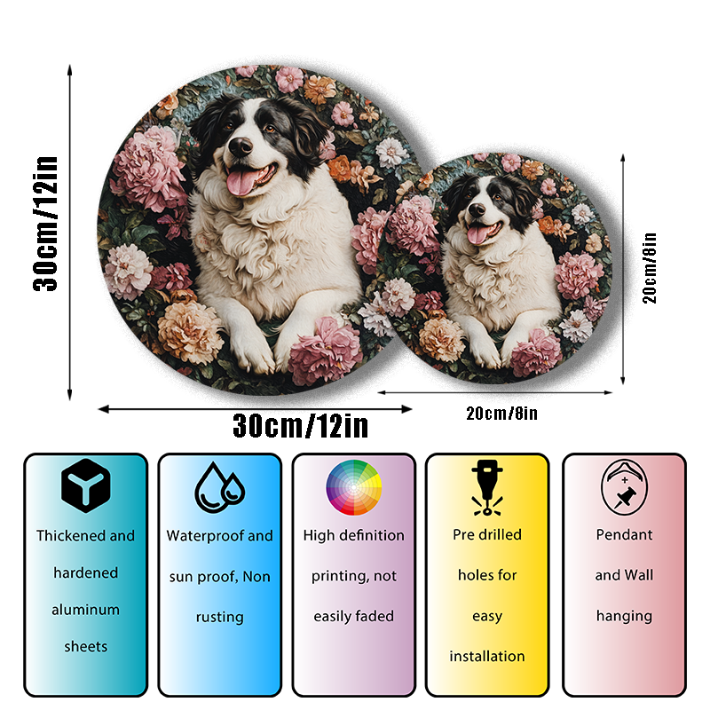 Customizable Shepherd Dog Pet Ornaments - Circular Aluminum Paintings for Cats and Dogs, Perfect Pet Souvenir Tombstones