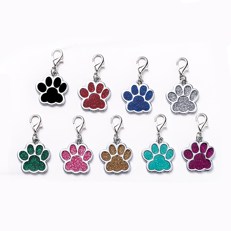 Metal Zinc Alloy Identity Cards Glitter Powder Feet Anti Loss Tags Cat And Dog Pendants Necklaces Decorative Pet Supplies YLE547