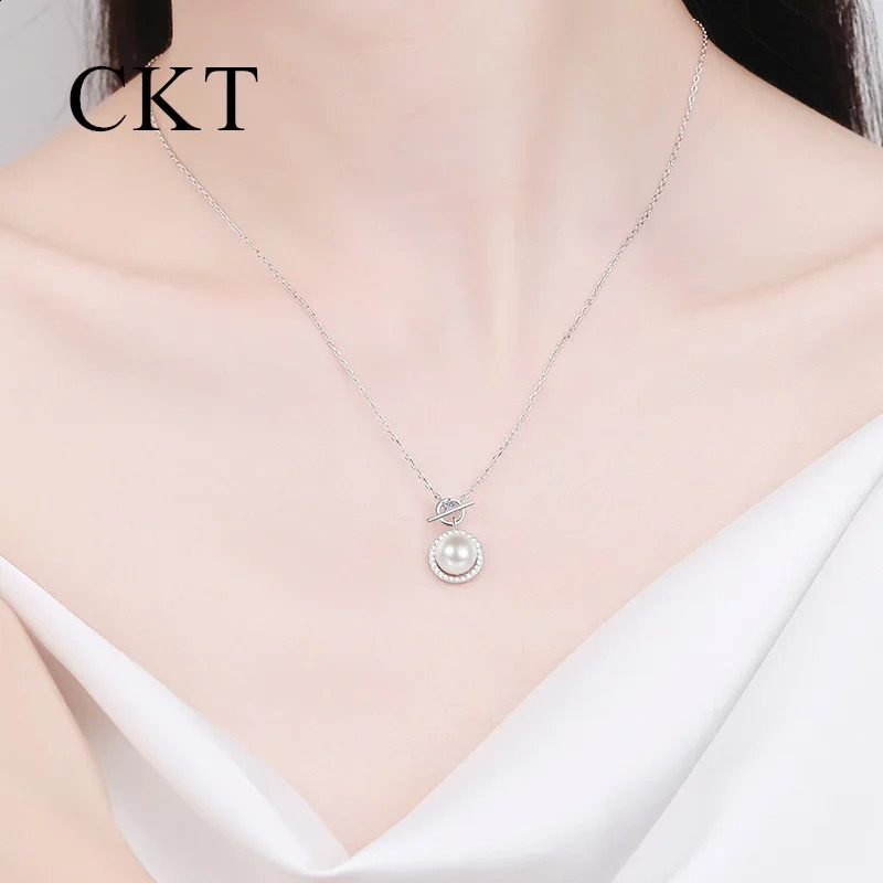 18K White Gold Collarbone Chain Platinum Pt950 Freshwater Pearl Necklace Microsetting Pendant Wedding Jewelry 241226