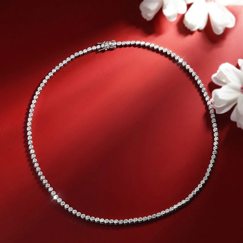 OEVAS 2MM 3MM Full Real Bubble Diamond Necklace For Women 100% 925 Sterling Silver Sparkling Wedding Fine Jewelry 241226
