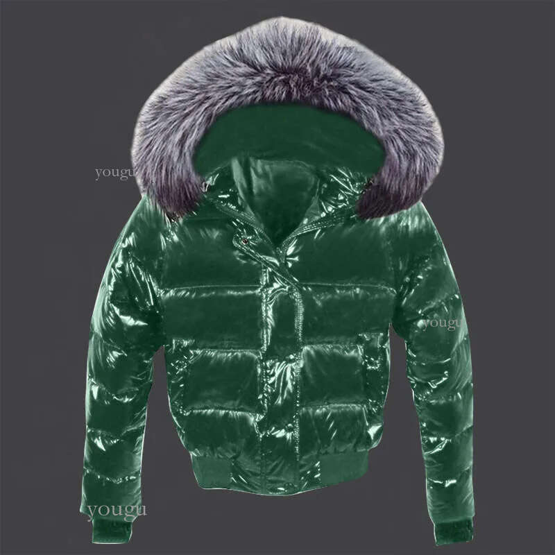 Big Fur Autumn Jacket Woman Puffer Parkas New 2024 Fashion Green Coat Female Waterproof Winter Hooded Jacket Short Down Parkas