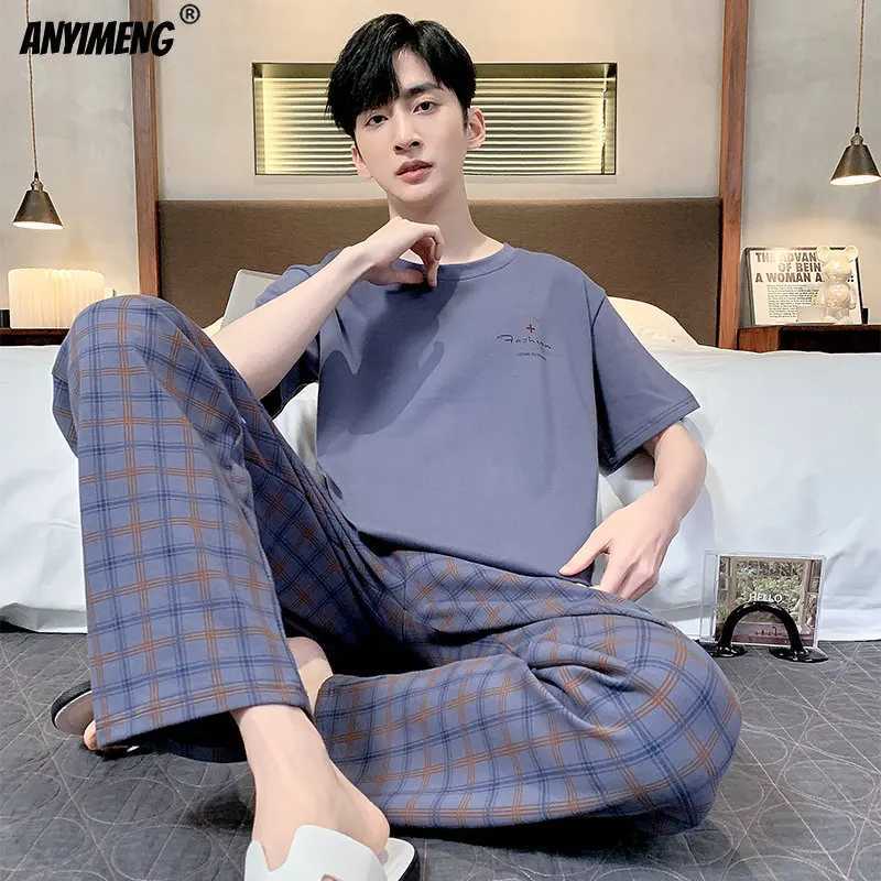 Casual Sleepwear for Man L-4XL Summer Cotton Plus Size Male Pyjama Elegant Simple Style Leisure Pajama Set Boys Trendy HomsuitsXJ241227