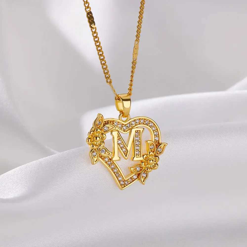 Heart Initial Letter Necklaces for Women Gold Color Stainl Steel Chain A-Z Alphabet Pendant Necklace Birtay Jewelry GiftXJ241227