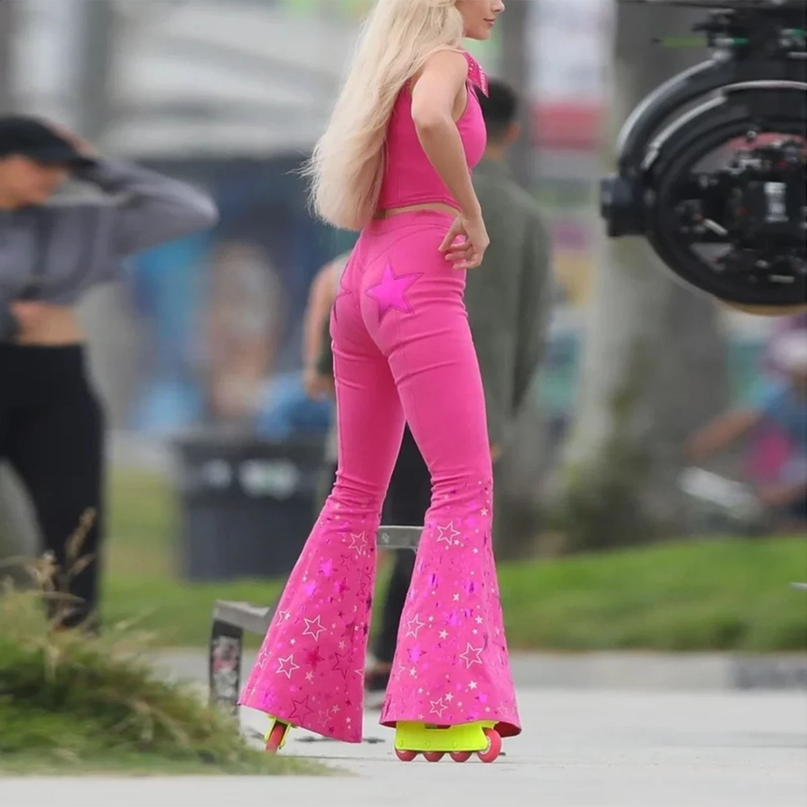 Movie Pink Costume Starry Top Pants Pink Set for Ladies Halloween Birthday Party Princess Dress Costume 241224