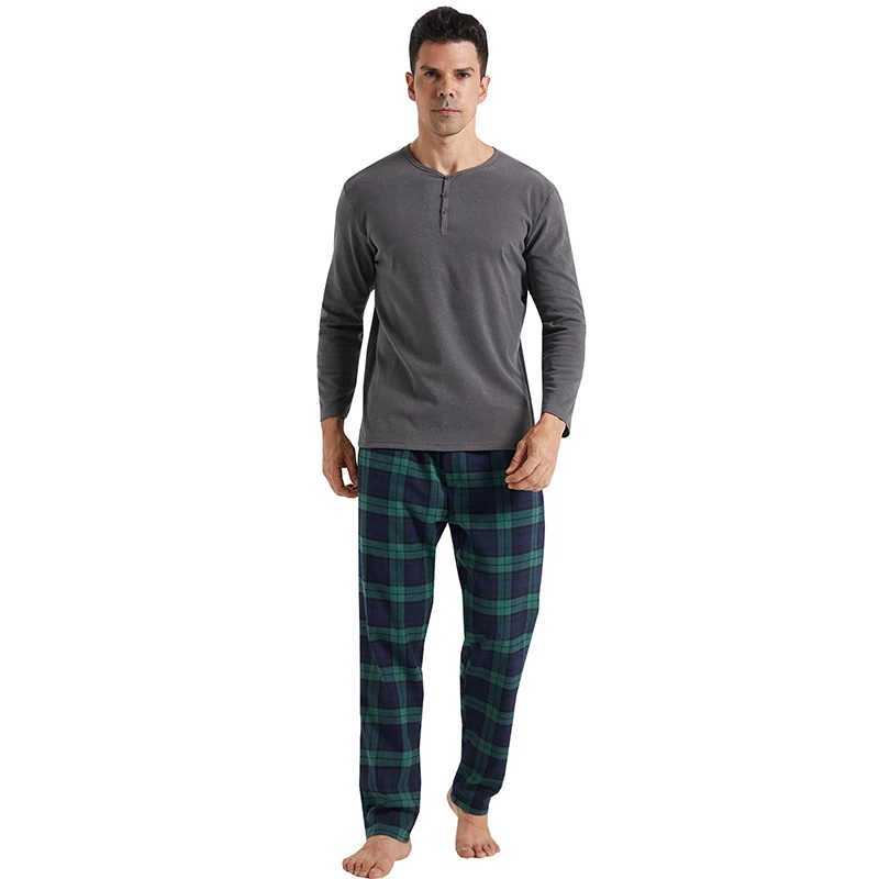 Mens Pajama Sets Long Sleeve Flannel Pajama Bottoms Mens Loungewear Sets Soft Warm Plaid Pj Set for Men Button ShirtXJ241227