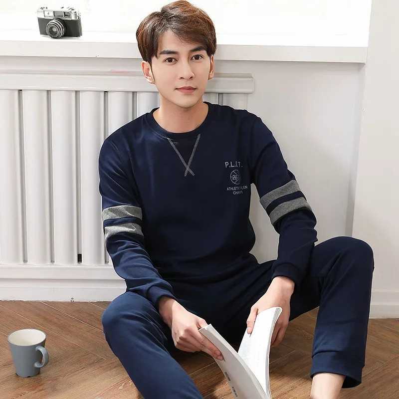 2024 Autumn Long Sleeve 100% Cotton Pajamas Sets for Men Korean Loose High Quality Sleepwear Pyjamas Male Homewear Home ClothesXJ241227