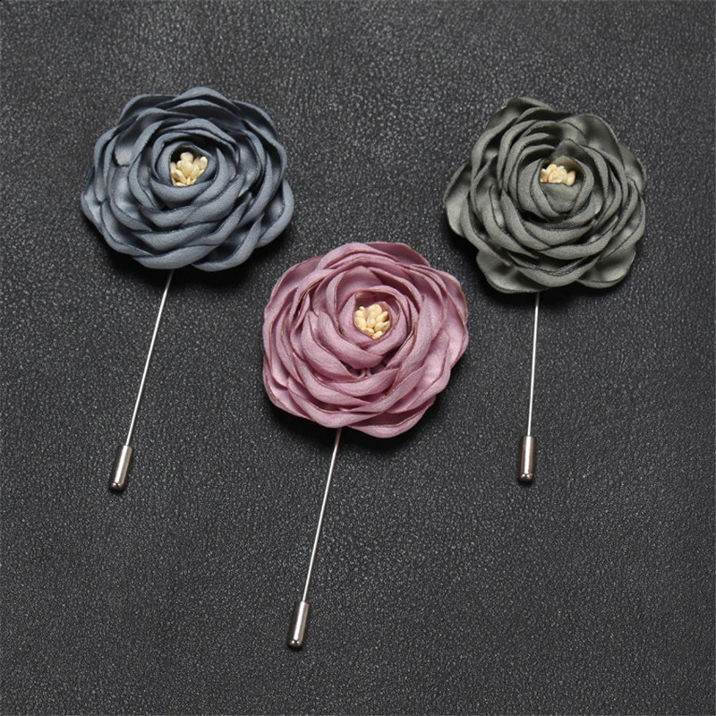 BoYuTe 10 Pieces/Lot High Quality Handmade Fabric Flower Rose Lapel Pin Brooch Men Classic Wedding Boutonniere 16 Solid Colors 241227