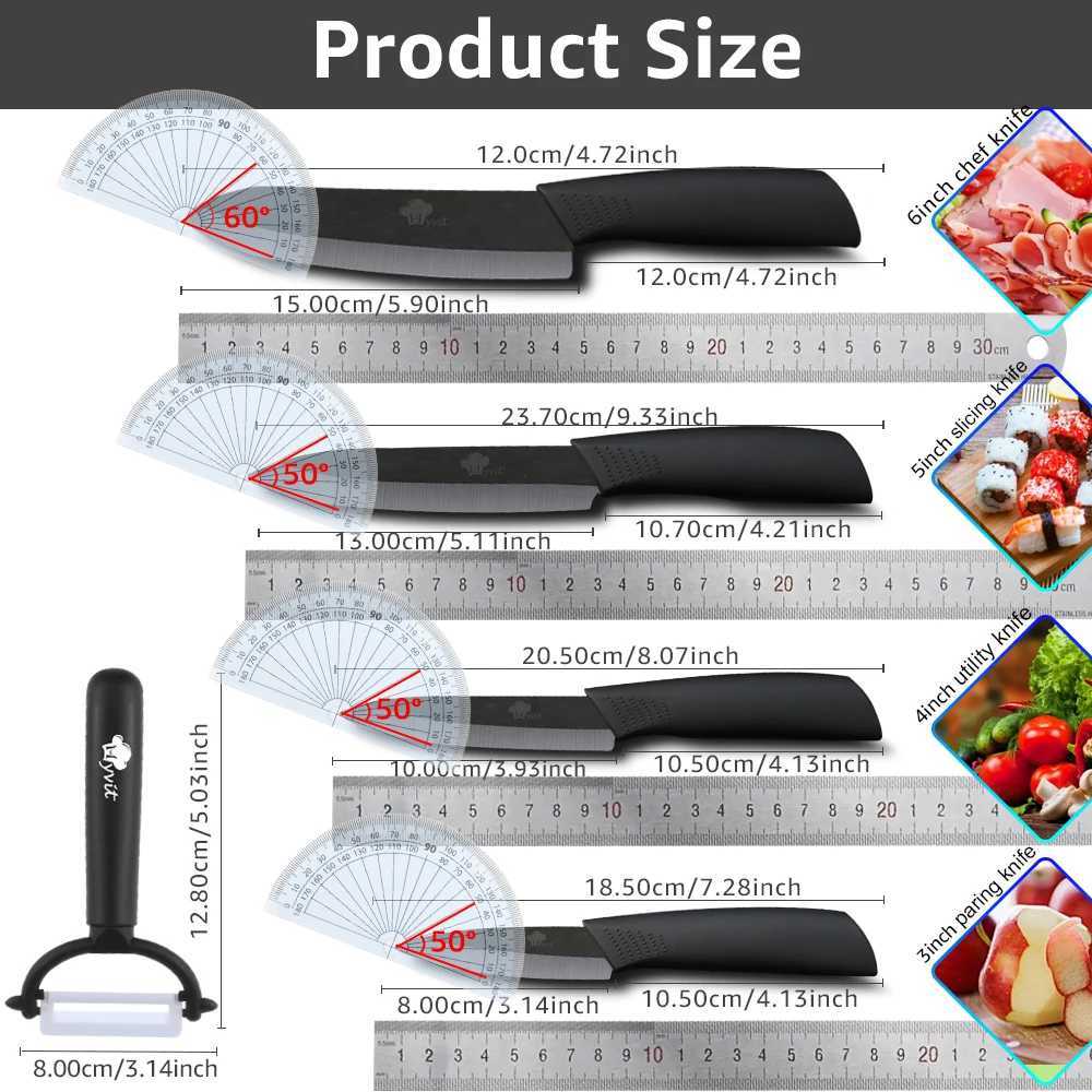 Ceramic knife set with holder+Beeler 3 Paring 4 5 Slicing 6 kitchen knife Mti functional black blade with holder Y241227